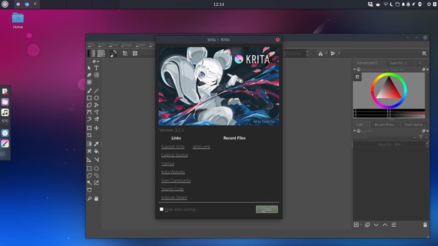 Ubuntu Budgie, showing the Krita default interface